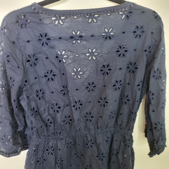 J.Crew V-Neck Beach Tunic Cover-up Eyelet Navy Cotton Small - Picture 7 of 12